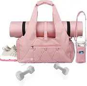 Epzia Women's Lightweight Gym Workout Yoga Tote Bag with Shoe Compartment & Wet Pocket - Duffle Travel Bag, Sports Weekender Carry On Duffel, Travel Duffel Bags Pink