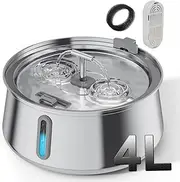 Cat Water Fountain,Automatic 134oz/4L cat Drinking Fountain with Water Level Window,Drinking Fountains for Cats,Stainless Steel Pet Water Fountain,Quiet Pump,for Multiple Pets