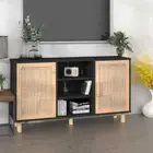 vidaXL Sideboard Black 105x30x60 cm Solid Wood Pine and Natural Rattan OLL