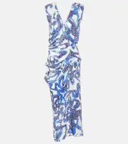 [Dries Van Noten] Dries Van Noten Sequined draped midi dress AU 10 blue