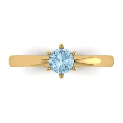 .5Ct Round Cut Blue Gemstone Solid Gold Solitaire Engagement Promise Bridal Ring