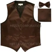 New Men's Vesuvio Napoli Tuxedo Vest Bowtie Hankie set prom party Brown