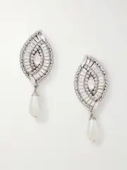 [Alessandra Rich] Alessandra Rich - Silver-tone, Crystal And Faux Pearl Clip Earrings - One size One size Silver