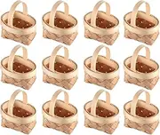 Tofficu 12pcs Easter Mini Baskets Small Wooden Woven Berry Basket with Handle Holiday Candy Tiny Picnic Woven Baskets Wedding Basket