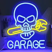 CinsYarn Skull Garage Neon Sign Led Repair Neon Sign for Wall Decor Dimmable Neon Garage Sign for Man Cave Garage Decor Neon Light Up Sign for Auto Room Repair Workshop Car Service Automotive Gift