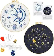 Easy Hand Embroidery Starter Kits for Beginner Adults, Counted Stamped Cross Stitch kit Needlepoint Kit for Adults Beginners, 2 Set Embroidery Hoops, Fabric, Pattern (Attached Teaching Video QR Code)