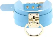 BDSM Wide Collar PU Leather Collars Sexy Necklace Collar with O-Ring Erotic Neck Cuff Adjustable Bondage Choker Adult BDSM Sex Toys for Women Men(Blue Blau)