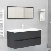 Grey Bathroom Furniture Set Of 3 Chipboard Wall Cabinet With Basin And Mirror