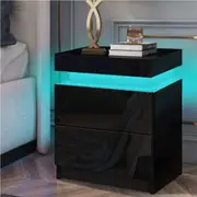 ALFORDSON Bedside Table RGB LED Nightstand 2/3 Drawers 4 Side High Gloss Perla - 2 Drawers (Black)