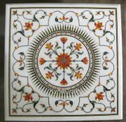 Carnelian Inlay Side Table , Handmade Coffee Table Top , 18 Inches Corner Table