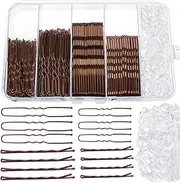 Pack of 300 Hair Pins, Bobby Pins Set, Metal Hair Clips, Women's Hair Accessories, French U-Hair Clips, 2 Inch / 2.36 inch, Hair Pins for 2 Inch / 2.75 inch, Hair Bobbles in a Storage Box (Brown)