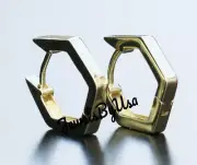 Daily Wear Solid Metal Men's Octagon Hoop Earing 14k Yellow Gold Plated Silver