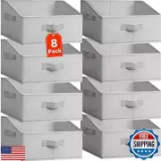 Criusia Closet Organizers Bins 8 Pack - Large Closet Shelf Organizer with Han
