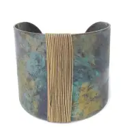 Patina Rustic Wire Wrap Wide Metal Bangle Bracelet for Women