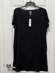 NWT Chico's Travelers Size 2 L 12-14 Black Circle Jacquard SS Tunic Top $89