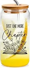 Just One More Chapter 16 oz Glass Coffee Cup with Lid Straw, Book Lover Gifts for Women, Reading Gifts for Book Lovers Reader Teacher, Bookish Gift, Book Club Cup, Christmas Gifts for Book Lovers
