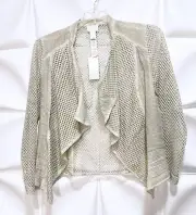 Chico's 0 Sz S Beige Green Mesh Open Draped Jacket $129 NWT NEW