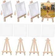 LIFKOME 12Sets Wooden Painting Easel and Mini Canvas Art Boards for Blank White Art Panels for Oil Painting Easy to Carry for Crafts and Art Hobbies
