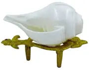 Blowing Shankh for Pooja Original Conch Shell with free Brass Stand 3.5 inch AU