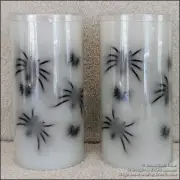 2 NEW HALLOWEEN SPIDER MOTIF 6" LED FLAMELESS PILLAR CANDLES AUTO 6 HR TIMER