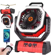 Camping Fan 20000 mAh Portable Battery Powered With Led Lantern Red