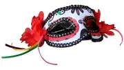 Day of The Dead DOD Red Half Mask Women Gothic with Flowers Laces and Skulls