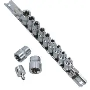 3/8" Drive Female Torx Star E Shallow Sockets E4 - E20 12pc Set On A Rail
