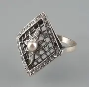 9901141 925er Silver Ring with Pearl and Swarov. Stones Big 58