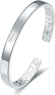 [BABESA] Sterling Silver Bracelet,Chain Bangle,Sterling Silver Bracelet For Women,Ladies 925 Sterling Silver Bracelet Adjustable Open Cuff Bangle Friendship Bracelet Sterling Silver Jewellery Gifts For Sisters