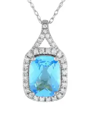 14K 0.13 ct. tw. Diamond & Aquamarine Pendant Necklace