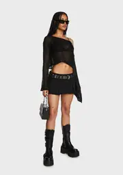 [Edikted] Emmie Off The Shoulder Sheer Knitted Top - Black