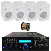 Pyle PDA9HBU Bluetooth Home Amplifier Receiver, 4x 3.5" White Speakers, Wire