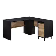 Design Square Levi Industrial L-Shape Computer Working Home Office Desk Raven Oak