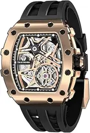 TSAR BOMBA Luxury Automatic Mechanical Watches for Men - Carbon Fiber Bezel - Japanese Movement Sapphire Glass - 50M Waterproof Men's Watch - Square Wrist Watch Silicone Band Luminous - Gifts for Men