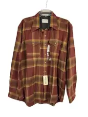 NEW Pendleton Wool Outdoor Button Flannel Shirt Red Brown Plaid Large Washable