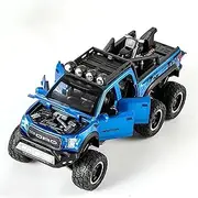 Die-cast 1/28 for Ford F150 Off-Road Cars Models Alloy Diecast with Sound Light Pull Back Metal Vehicle Collection Miniature Vehicle(Blue)
