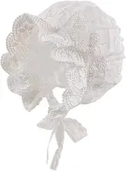 [Zsedrut] Baby Girl Bonnet Eyelet Lace Cotton Christening Bonnet Toddler Handmade Beanie Sun Protection Hat