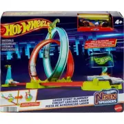 Hot Wheels Neon Speeders Track Set, Laser Stunt Slamway with 1 Car, Tri-Colored