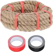 sourcing map Jute Rope 1 Inch x 10ft, Heavy Natural Thick Twisted Rope with 2 Roll Tapes for Crafts Railing Docks Tug of War Swing Nautical Landscaping