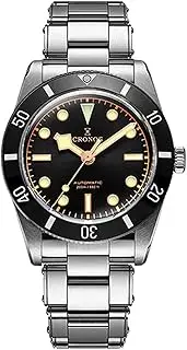 [TACTICAL FROG] Cronos L6033 37mm BB54 Automatic Watches Sapphire Men's Diving Watch Stainless Steel 200M Water Resistant, Black Sliver, bracelet