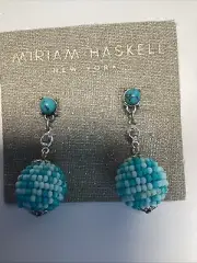 Miriam Haskell NY Turquoise Beaded Earrings NOS