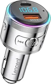 LENCENT Car FM Transmitter Bluetooth 5.3, PD 20W & QC3.0 18W Fast Car Charger, Wireless Bluetooth Car Adapter Music Player/Car Kit, Hi-Fi Sound & Hands-Free Calls, Supports Voice Assistant, All Metal