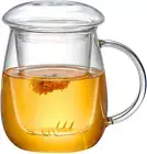 Clear Glass Tea Infuser Mug 500ml w/ Strainer & Lid, Cute Mushroom Gift Cup