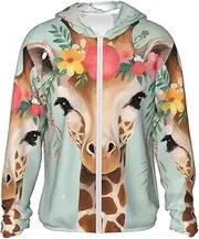 [LHBWCVN] UPF 50+ Light Jacket Full Zip Sun Protection Hoodie for Women Men Long Sleeve Giraffe with Floral Sun Shirts
