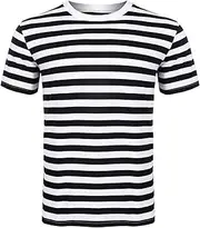 [ANZEE DISCOVER THE NEW YOU] Men Women's Striped T-Shirt Unisex Crew Neck Short Sleeve Stripes T-Shirt Cotton Top Round Neck Kids Casual Crewneck Summer Wears
