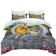 Japanese Water Lilies Garden Unity Koi Dragons Quilt Cover