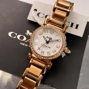 COACH手錶, 女錶 24mm 玫瑰金圓形精鋼錶殼 白色簡約, 時分秒中三針顯示, 鑽圈錶面款 CH00060