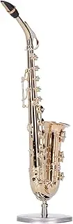 ANKROYU Miniature Copper Saxophone Model, Saxophone Display Ornament with Stand Case, Miniature Saxophone Replica, Mini Saxophone Stand for Desktop Music Room