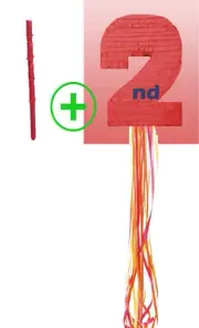 Number Two 2 Dos Pinata Red Second Birthday Hit Pull string WITH OPTION OF STICK