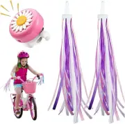 Bicycle Streamers and Bike Bell for Girls, 1 Pack Flower Bicycle Bell with 2 ...